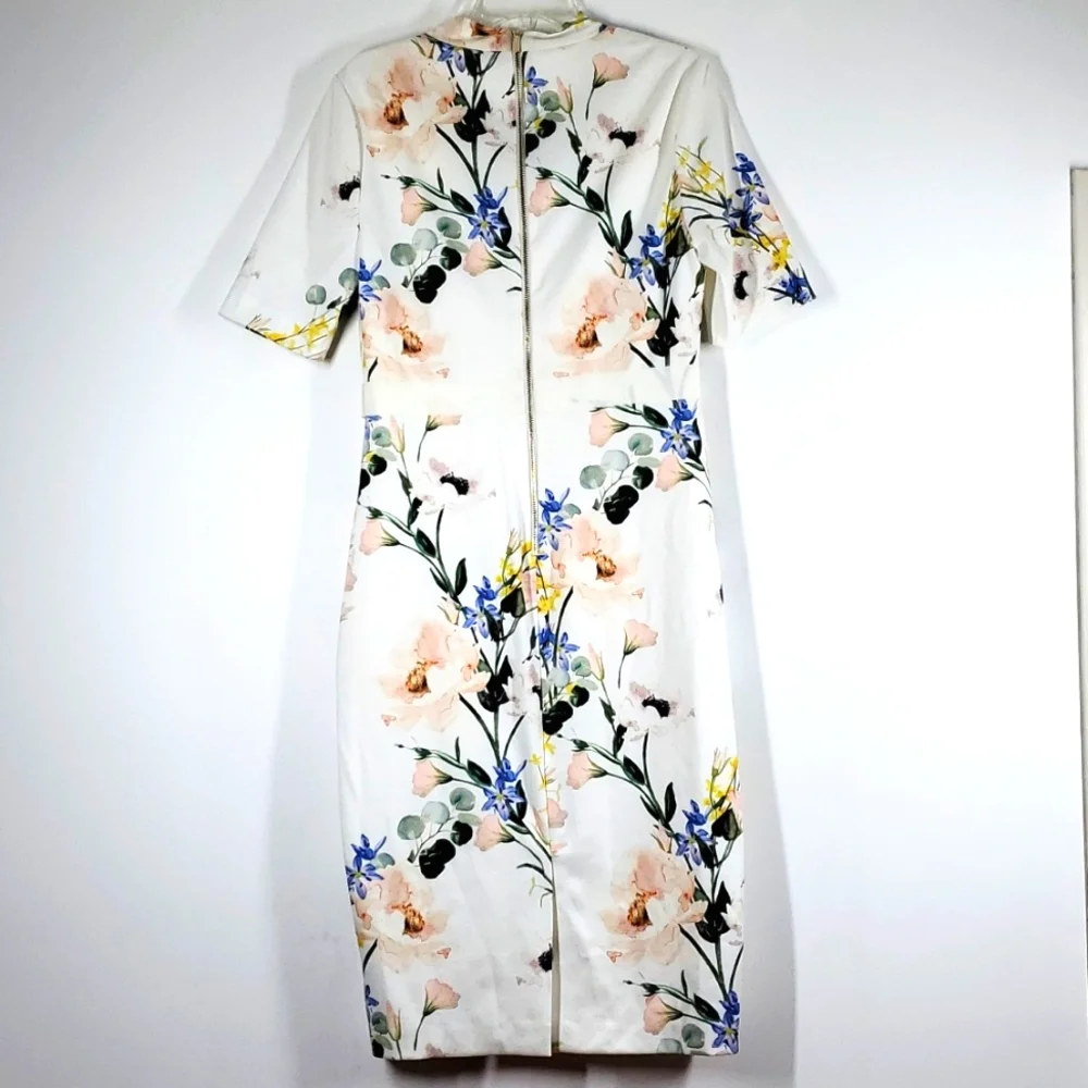 Ted Baker London Lylli Elegance Print V Neck White Bodycon Dress 4 NWT - Picture 7 of 16